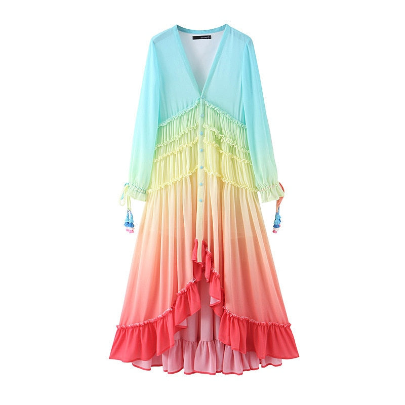 Gradient Rainbow Bohemian Dress