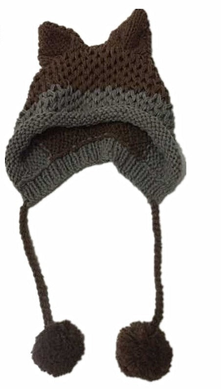 Fox Ears Beanie 100% Handmade Knit Hat